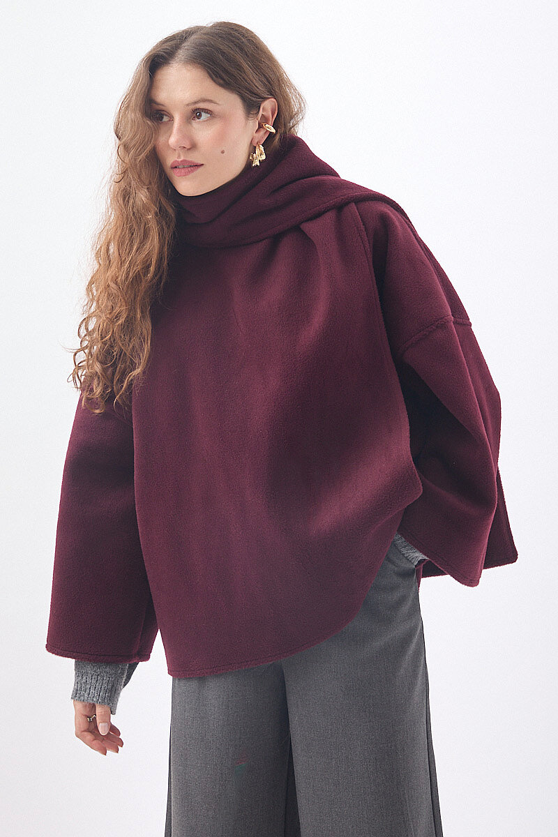 Atkılı Kısa Kaban Bordo - 4