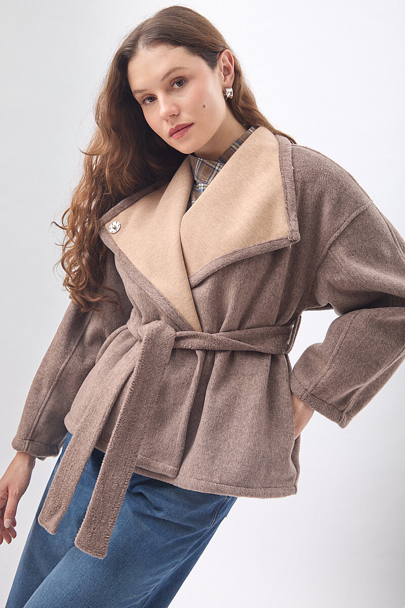 Asimetrik Kapamalı Kısa Kaban Kahve - 2