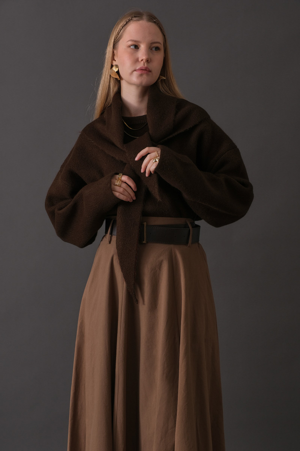 Atkılı Triko Kazak Kahverengi - 2