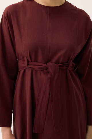 Ayana Keten Elbise Bordo - 4