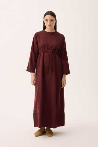 Ayana Keten Elbise Bordo - 8