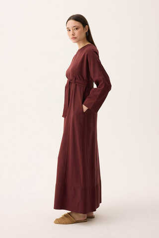 Ayana Keten Elbise Bordo - 10