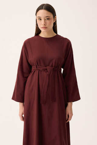 Ayana Keten Elbise Bordo - 2