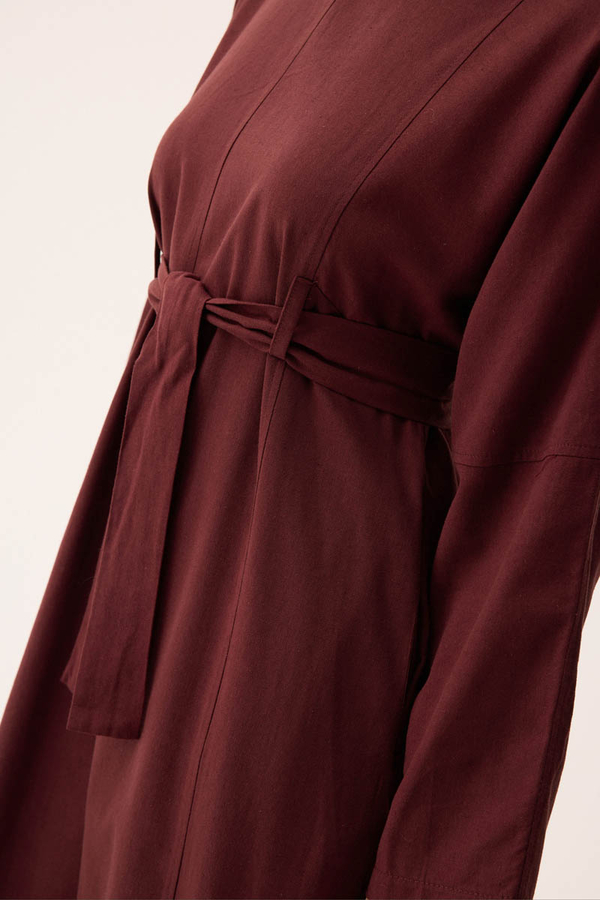 Ayana Keten Elbise Bordo - 6