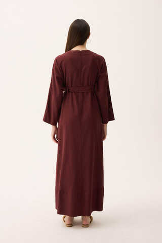 Ayana Keten Elbise Bordo - 13