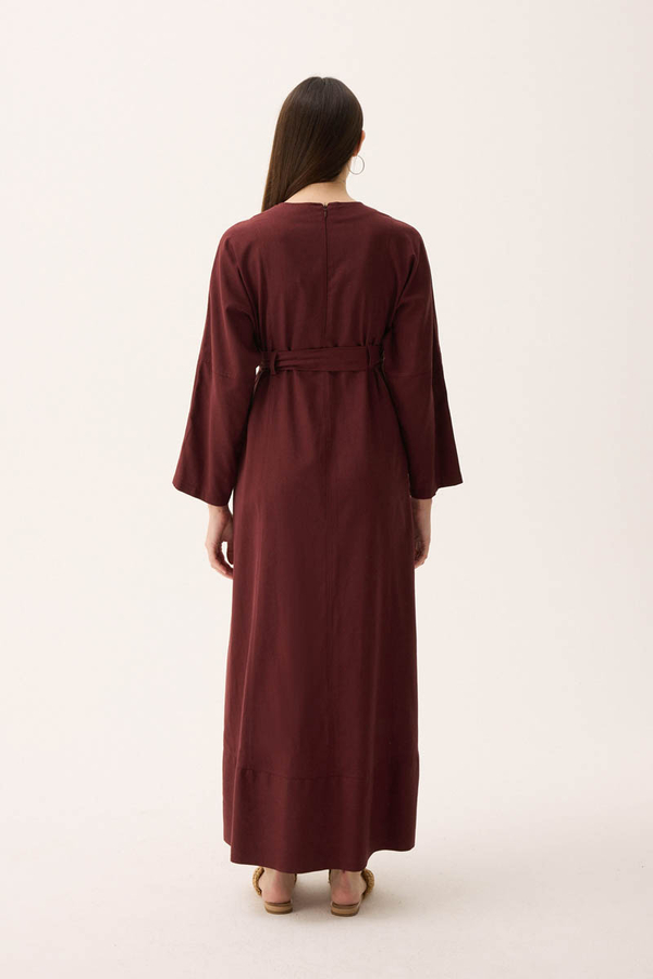 Ayana Keten Elbise Bordo - 13