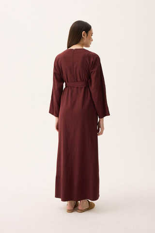 Ayana Keten Elbise Bordo - 12