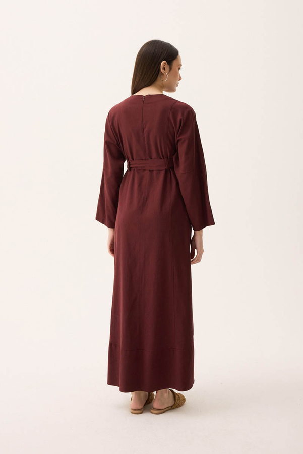 Ayana Keten Elbise Bordo - 12