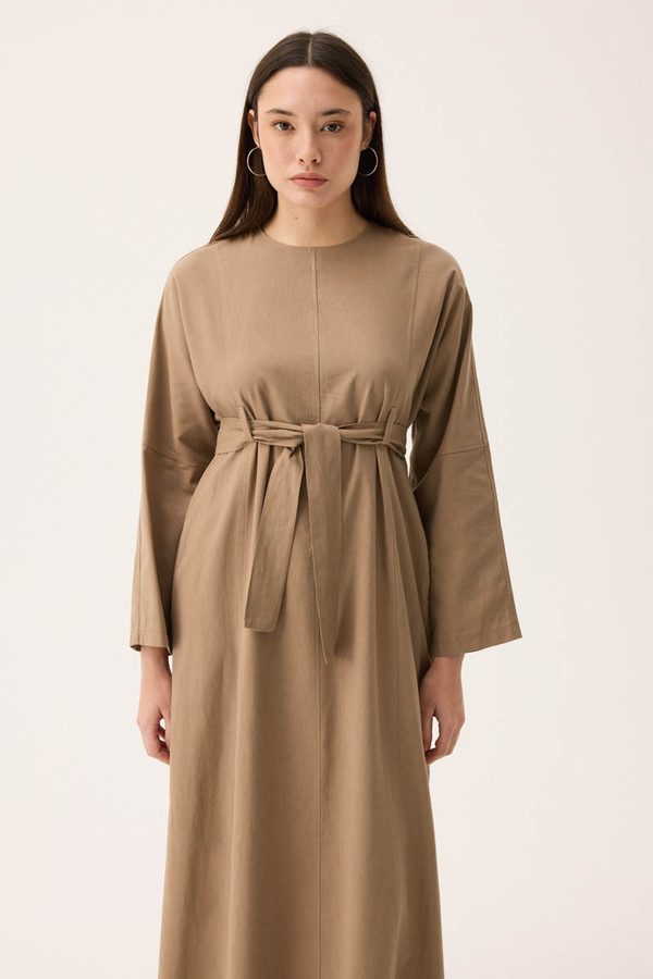 Ayana Keten Elbise Camel - 3
