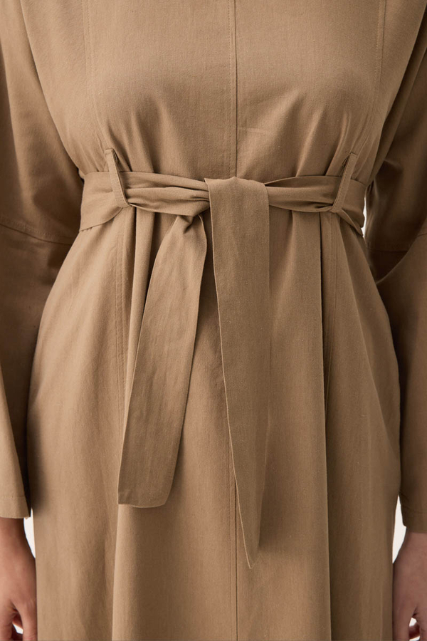 Ayana Keten Elbise Camel - 9