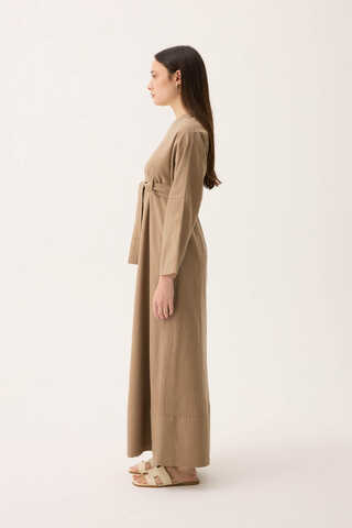 Ayana Keten Elbise Camel - 10