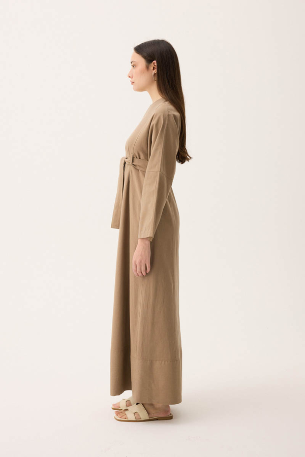 Ayana Keten Elbise Camel - 10