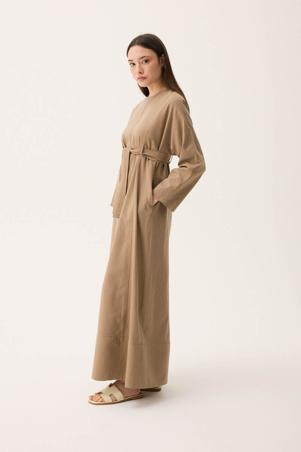 Ayana Keten Elbise Camel - 8