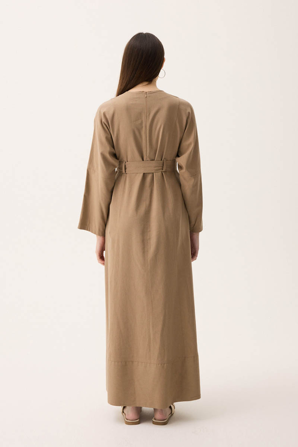 Ayana Keten Elbise Camel - 12