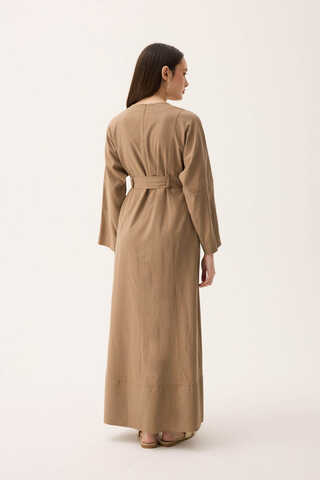 Ayana Keten Elbise Camel - 13