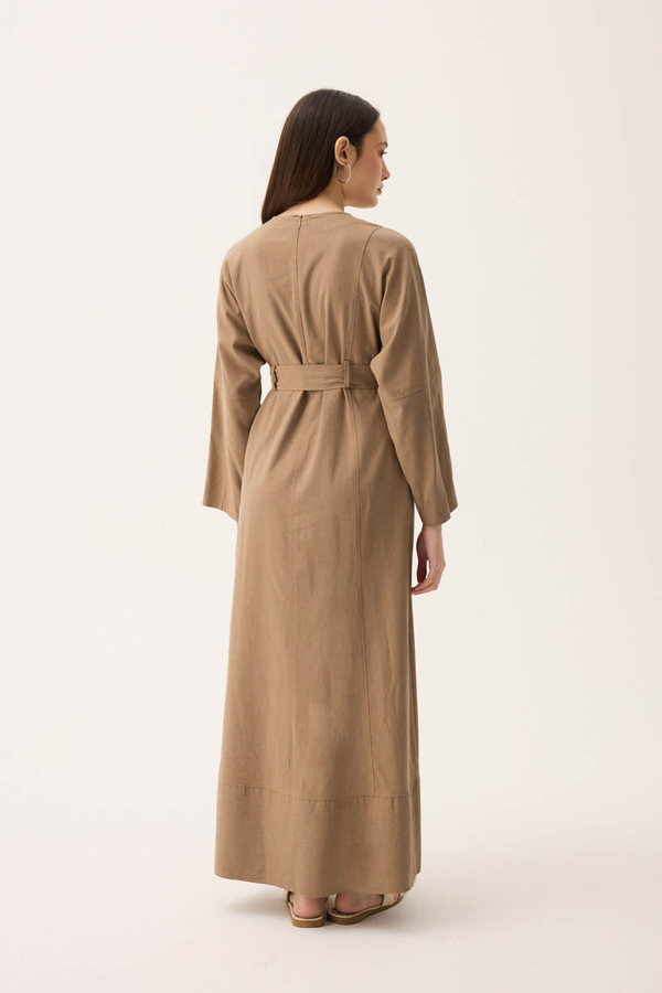 Ayana Keten Elbise Camel - 13