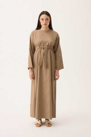 Ayana Keten Elbise Camel - 2