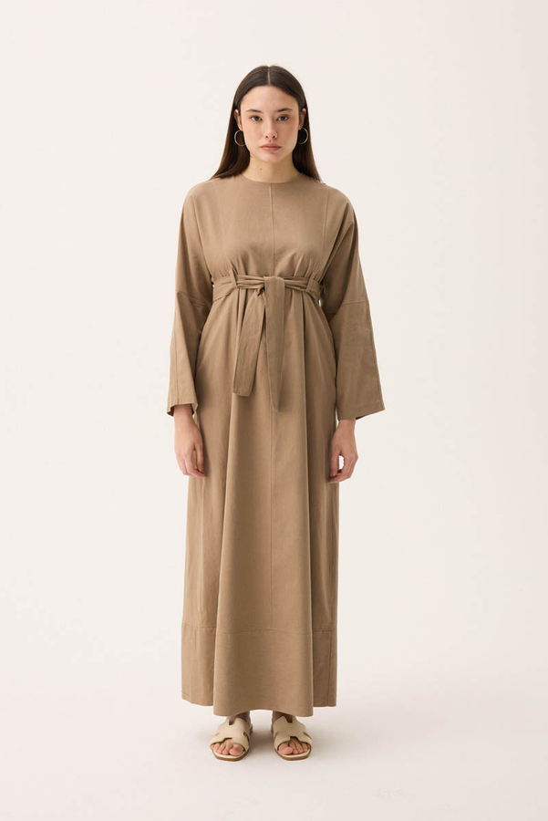 Ayana Keten Elbise Camel - 2
