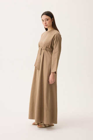 Ayana Keten Elbise Camel - 6