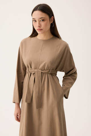 Ayana Keten Elbise Camel - 11