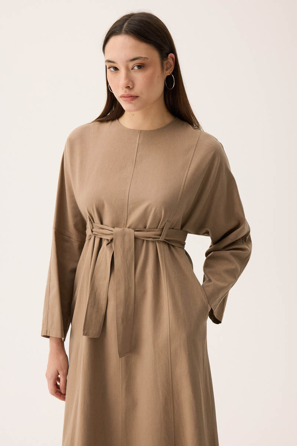Ayana Keten Elbise Camel - 11
