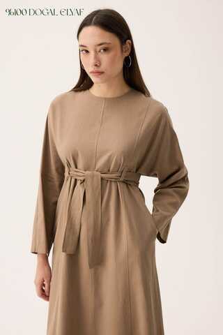 Ayana Keten Elbise Camel - 1