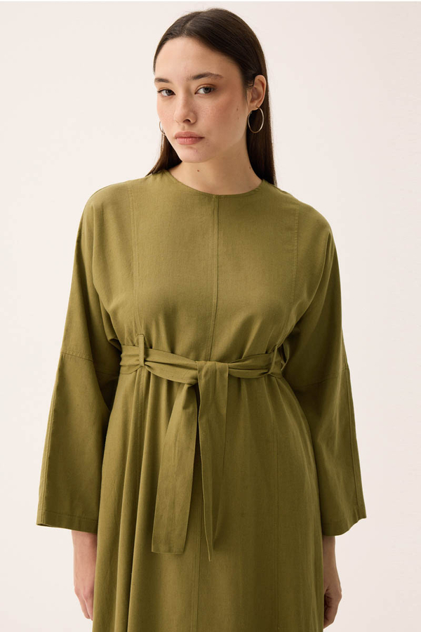 Ayana Keten Elbise Haki - 4