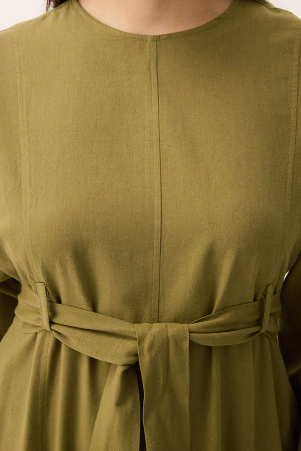 Ayana Keten Elbise Haki - 6