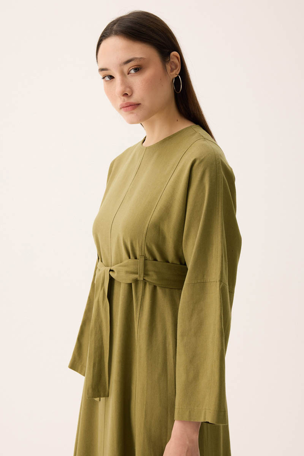 Ayana Keten Elbise Haki - 8