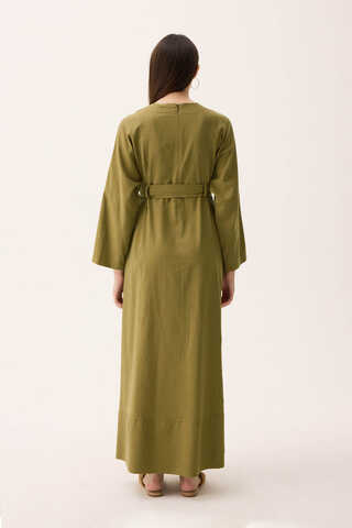Ayana Keten Elbise Haki - 16