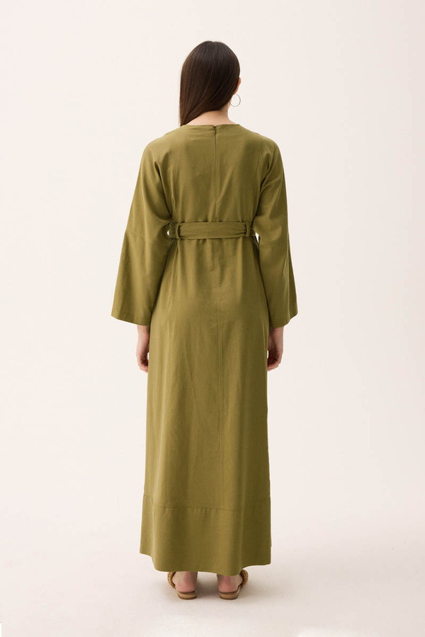 Ayana Keten Elbise Haki - 16