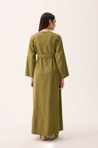 Ayana Keten Elbise Haki - 15