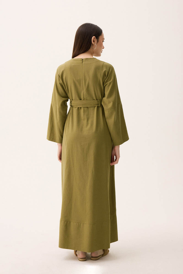 Ayana Keten Elbise Haki - 15