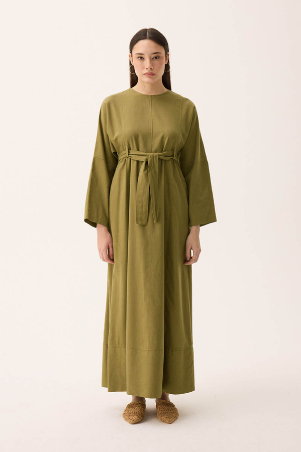 Ayana Keten Elbise Haki - 2