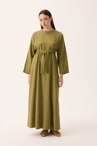 Ayana Keten Elbise Haki - 5