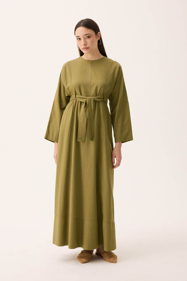 Ayana Keten Elbise Haki - 5