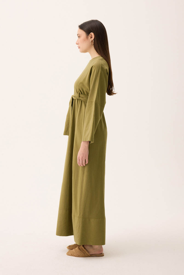 Ayana Keten Elbise Haki - 9