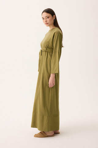 Ayana Keten Elbise Haki - 7