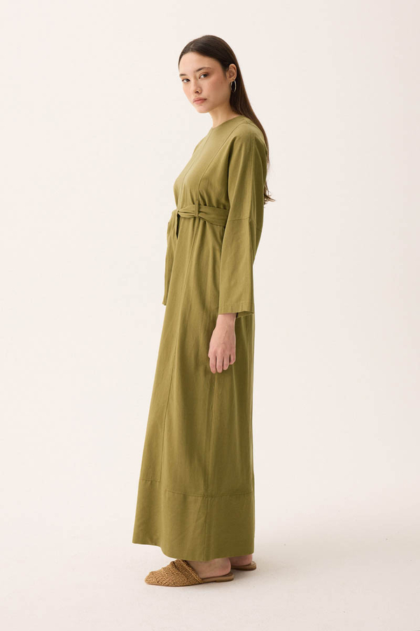 Ayana Keten Elbise Haki - 7