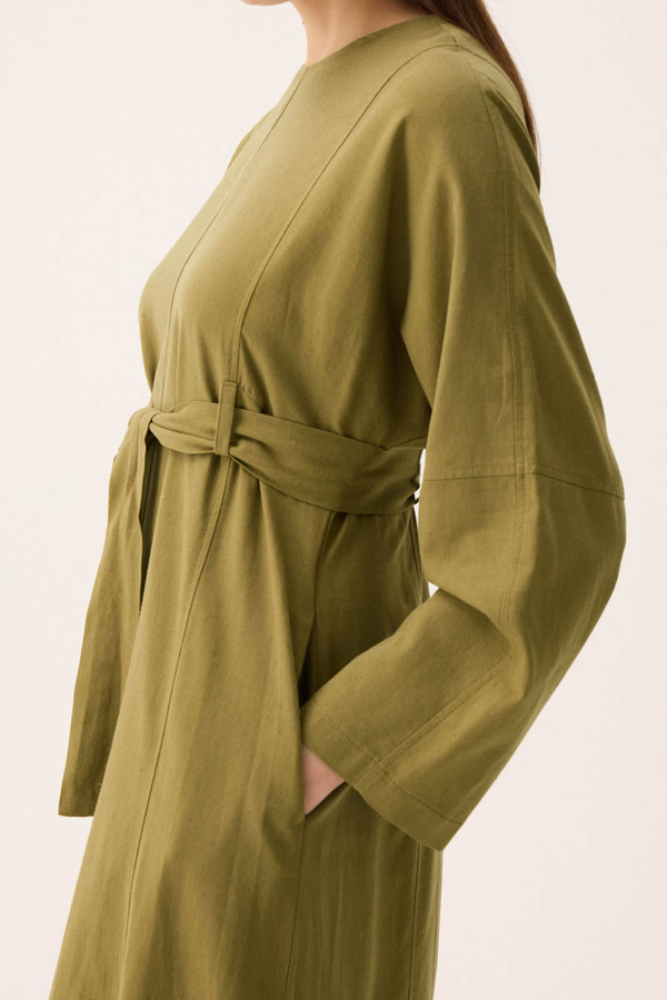 Ayana Keten Elbise Haki - 11