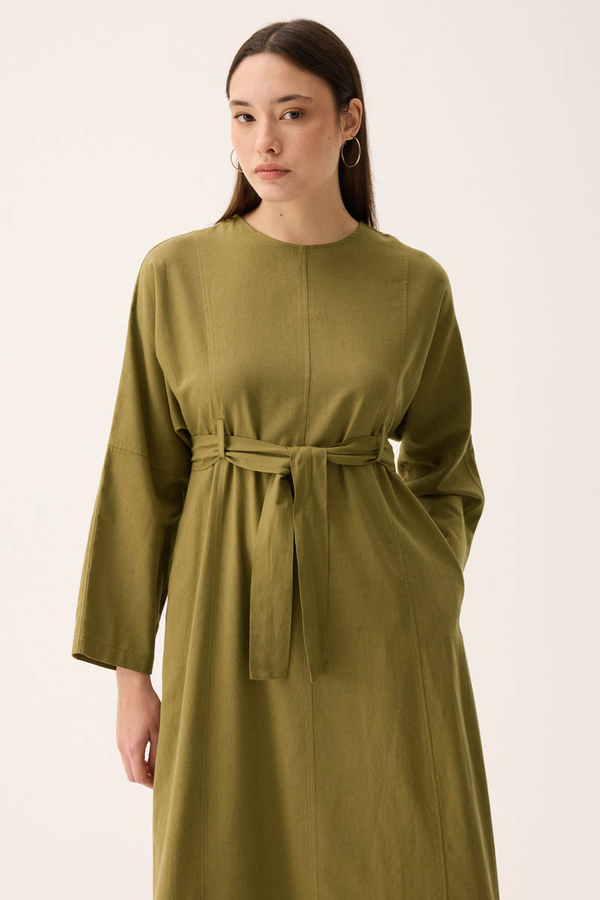 Ayana Keten Elbise Haki - 12