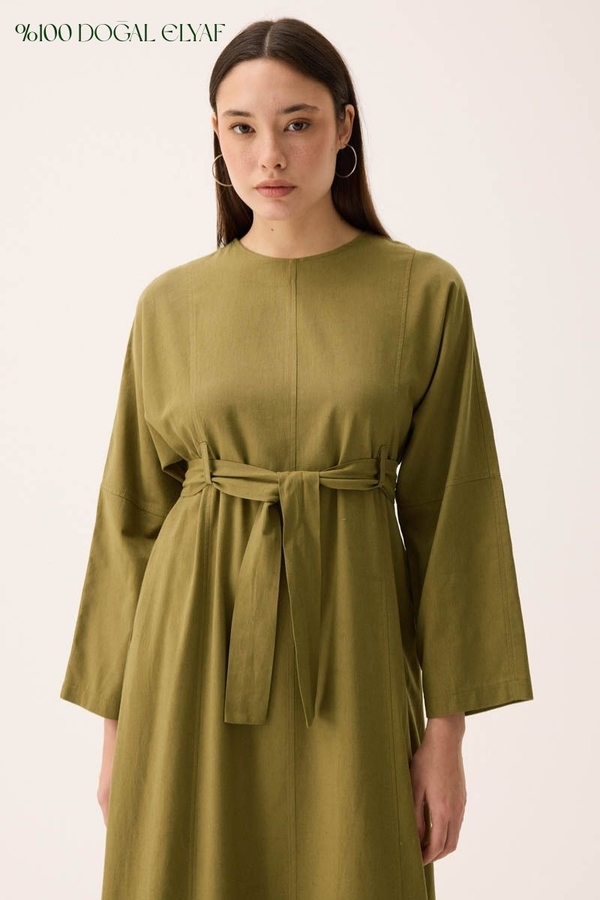 Ayana Keten Elbise Haki - 1