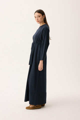 Ayana Keten Elbise Lacivert - 4