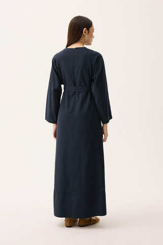 Ayana Keten Elbise Lacivert - 10