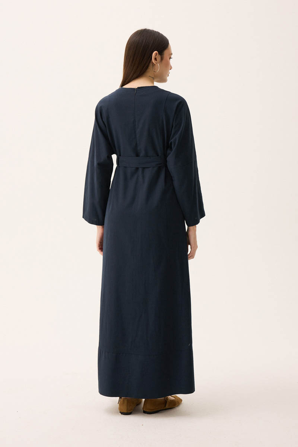 Ayana Keten Elbise Lacivert - 10