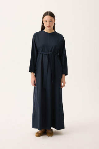 Ayana Keten Elbise Lacivert - 6