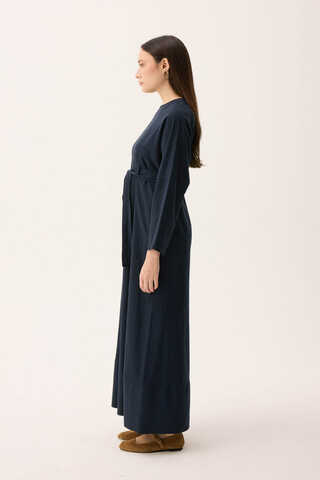 Ayana Keten Elbise Lacivert - 8