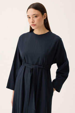 Ayana Keten Elbise Lacivert - 3