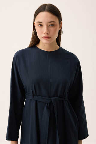 Ayana Keten Elbise Lacivert - 5