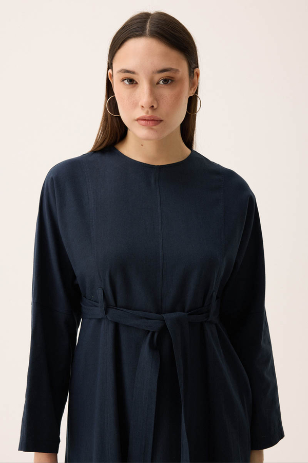 Ayana Keten Elbise Lacivert - 5